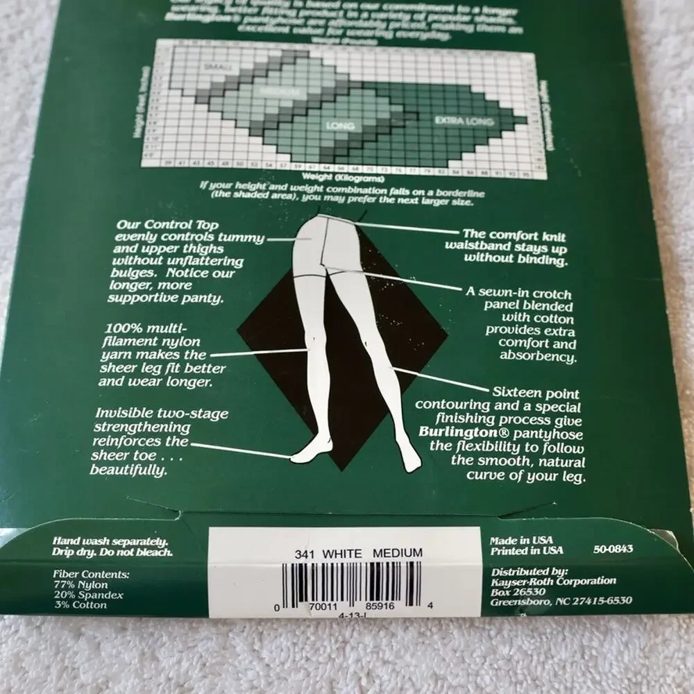 Burlington Sheer Legacy Pantyhose Tummy Hip Control Size Medium White T14